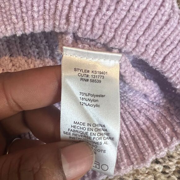 KUT from the cloth Lavender V-Neck Varsity Stripe Knit Sweater Pullover Medium - Picture 5 of 6